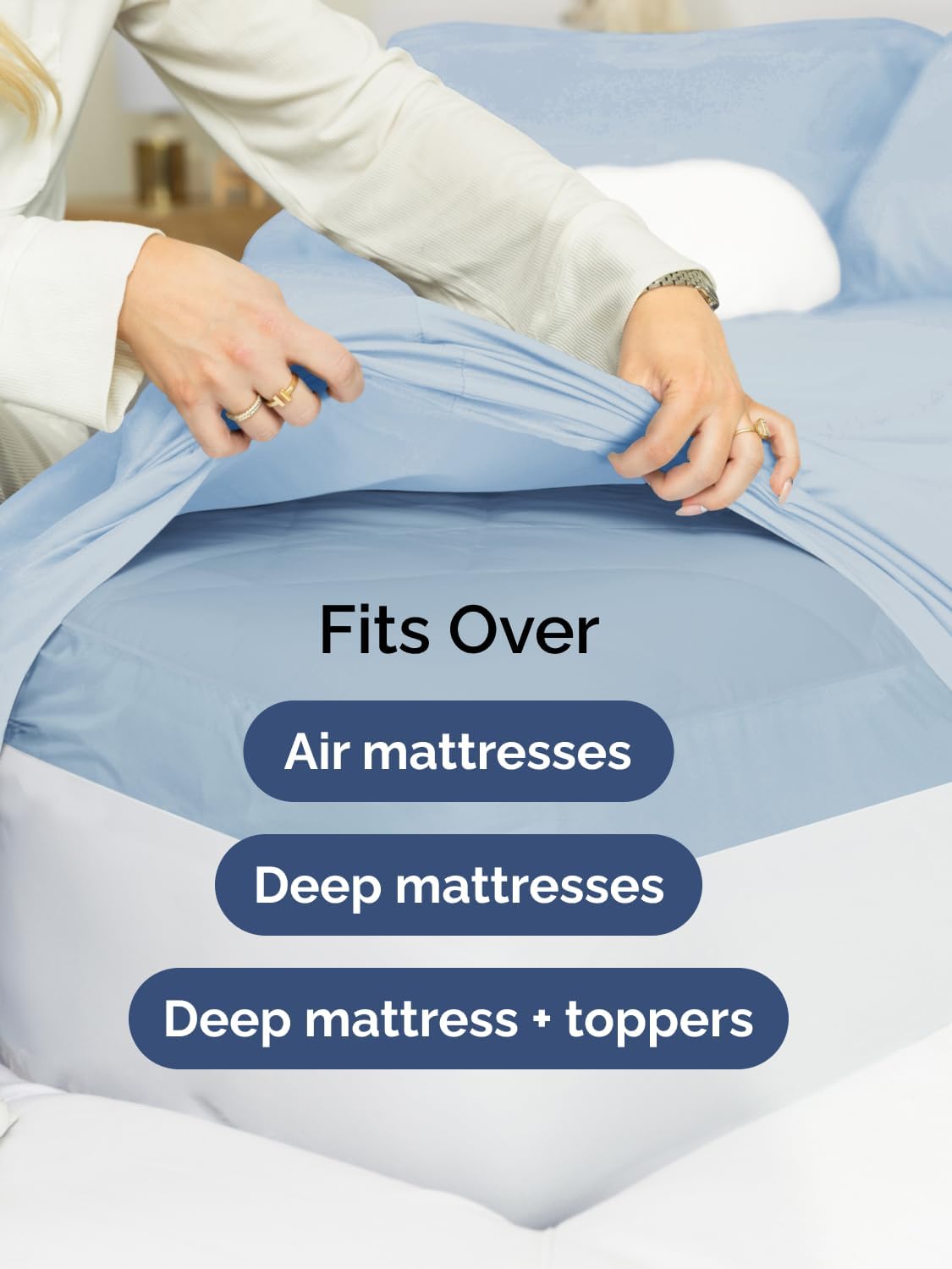 Skiennix Extra Deep Queen Sheet Set - 6 Piece Breathable Cooling Bedding - Soft Wrinkle-Free Sky Blue