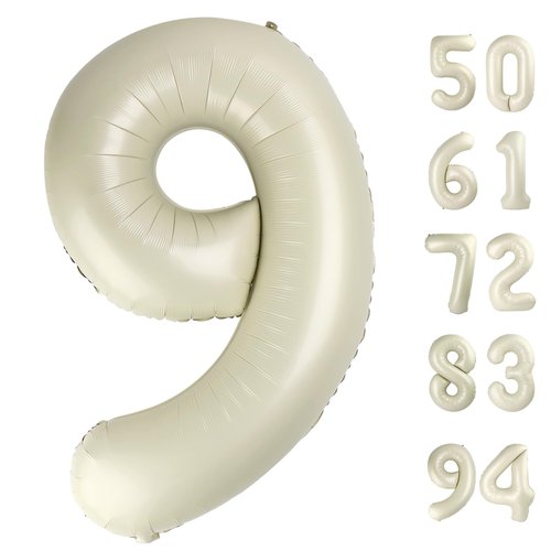 Cream 9 Balloon, Number Balloons 40 Inch, Cream 9th Giant Birthday Decorations for Boys Girls, 19th 29th Party Decorations Supplies, Number 9 Balloon
