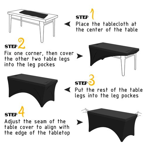 Famstar Table Cloth 2 Pack Black 6FT Spandex Tablecloth for Rectangle Fitted Table Cloths Stretch Covers Washable Wrinkle Free Tablecloths for Festival Camping Picnic Wedding Party