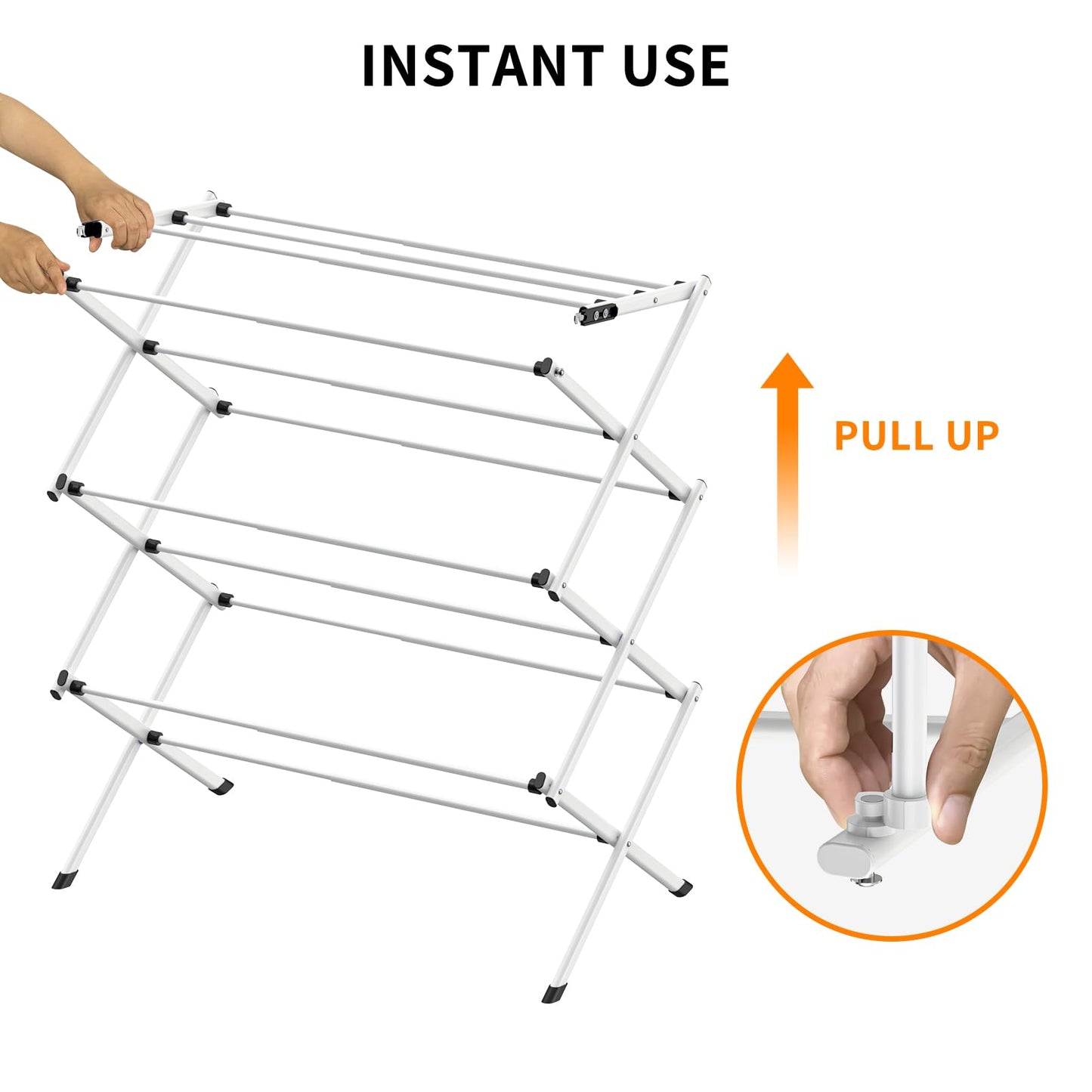 Rbitroise 3 Tier Clothes Drying Rack, Foldable Drying Rack Clothing,Indoor & Outdoor Laundry Rack for Drying Clothes,Space-Saving Design, Metal Collapsible Dryer Racks for Laundry,Pure White