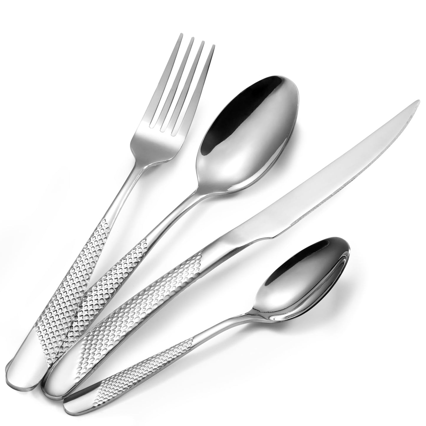 24 Piece Hammered Silverware Set for 6, Premium Food-grade Stainless Steel Flatware Set, Modern Design & Mirror Polished Cutlery Set, Eating Utensil Set Include Fork Knife Spoon Set, Dishwasher Safe