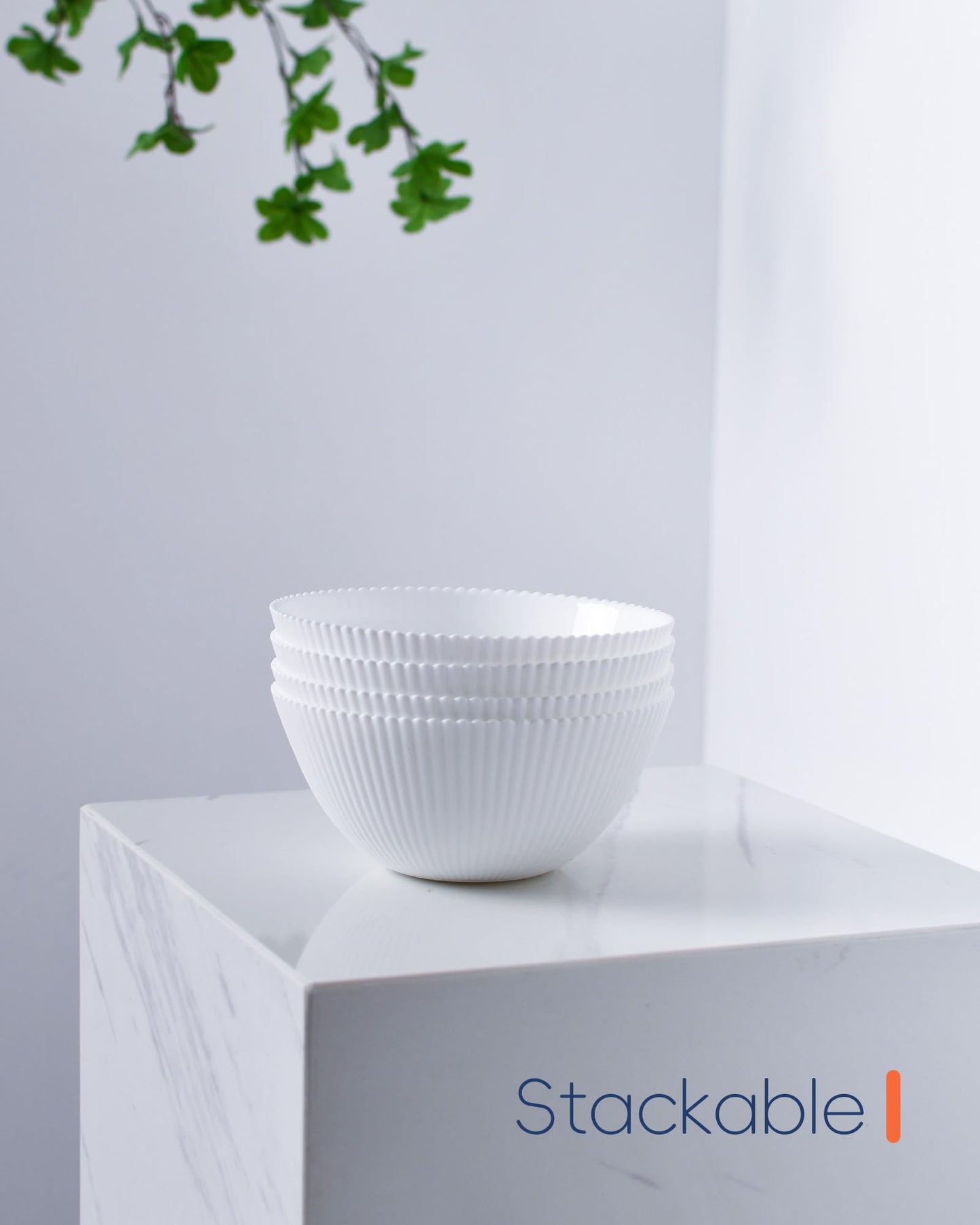 LaGlint 20 OZ Max White Opal Glass Cereal Bowl Set of 6, 6 inch Dishwasher & Microwave Safe Round Ribbed Bowls for Kitchen, Salad, Soup and Rice