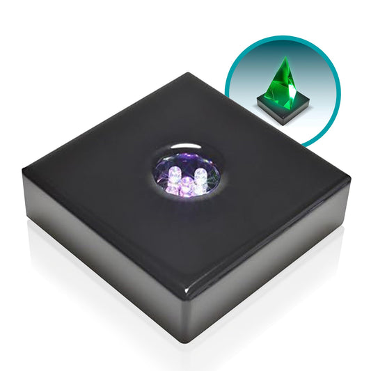 ASENTE 5 LED White Large Light Stand Base - Mirror Top Sqaure Display Pedestal for 3D Crystal Glass Art - AC or Battery Operated - 4 Inch Illuminated Holder - Lighted Paperweight - Small Rock Lamp