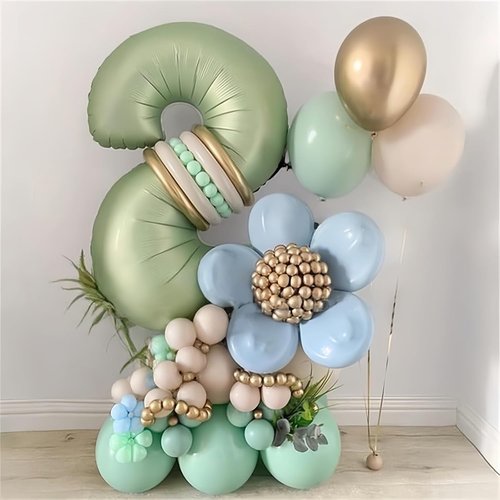 Helium Foil Number 5 Balloon - Sage Green Giant 40" Birthday Decoration for Boys & Girls