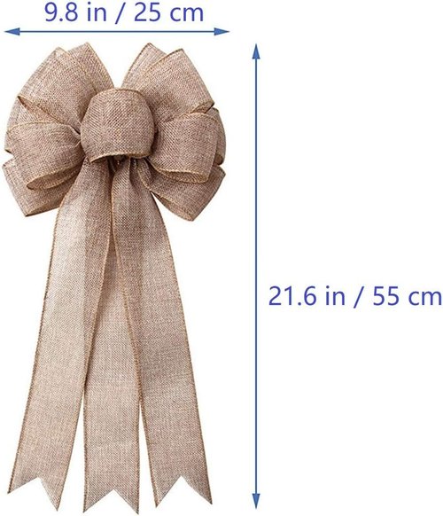 Burlap Bow Holiday Wreath Bow - Rustic Jute Bowknot for Christmas Tree Topper & Wedding Decor | 9.8x21.6 in