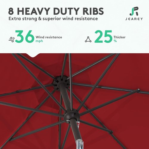 JEAREY 9FT Outdoor Patio Umbrella - Push Button Tilt & Crank | UV Protection, Waterproof, Red