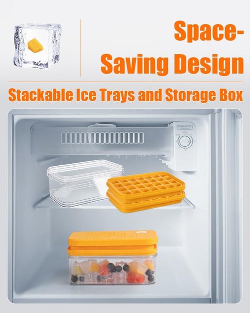 Brigii Ice Cube Tray - Stackable Silicone Mold with Lid & 56 Easy-Release Cubes for Drinks
