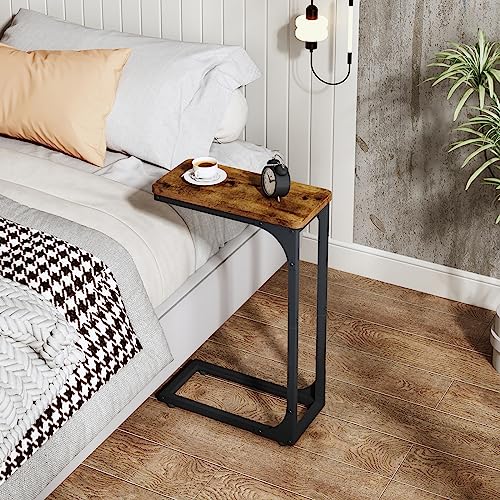 QEEIG Narrow C-Shape Side Tables Set of 2 - 7.1 Inch Width, Brown
