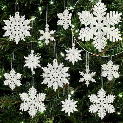 60pcs Small Snowflakes for Craft, White Glitter Resin Mini Snowflake Ornament Christmas Decorations for Christmas Embellishments Xmas Tree Winter Party DIY Craft Decor