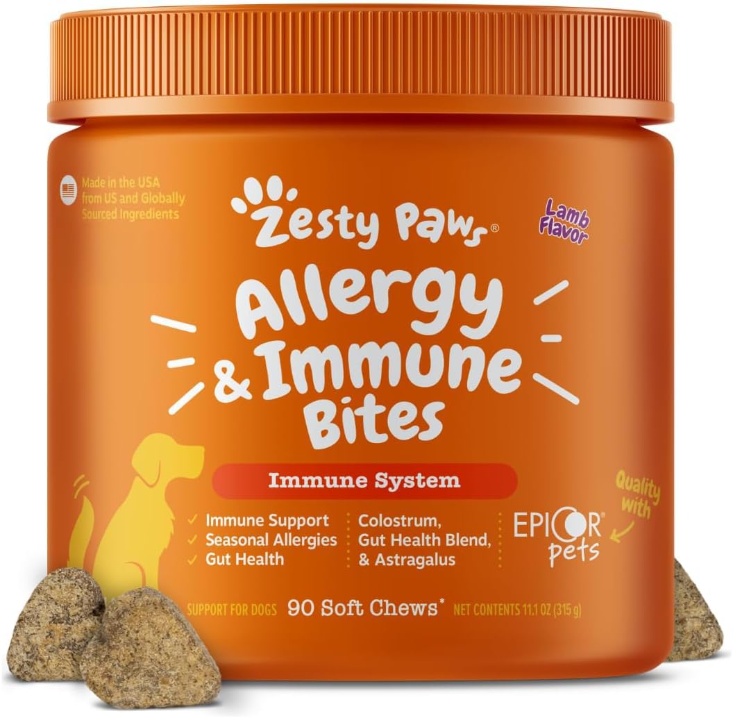 Zesty Paws Allergy Immune Bites - Dog Allergy Chews for Itchy Skin & Ears | Lamb Flavor, 90ct