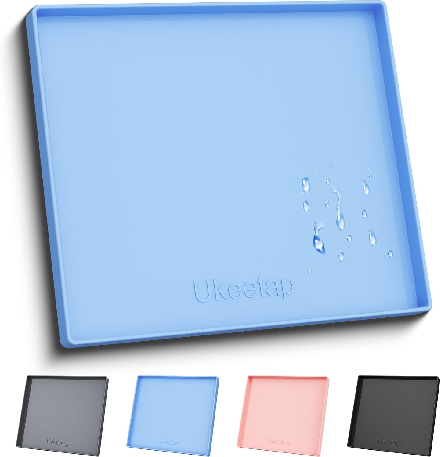 Ukeetap Extra Thick Silicone Mat - Waterproof Under Sink Mat with Raised Edge | 22" x 19", Blue