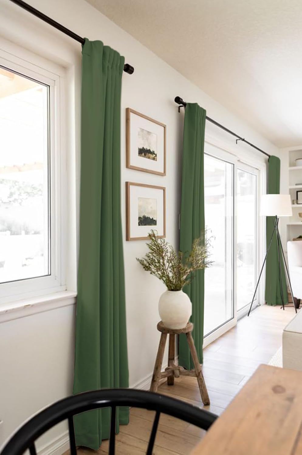 Skiennix 100% Blackout Linen Curtains - Thermal Insulated Drapes, 2 Panels Set, 50" W x 63" L, Moss Green
