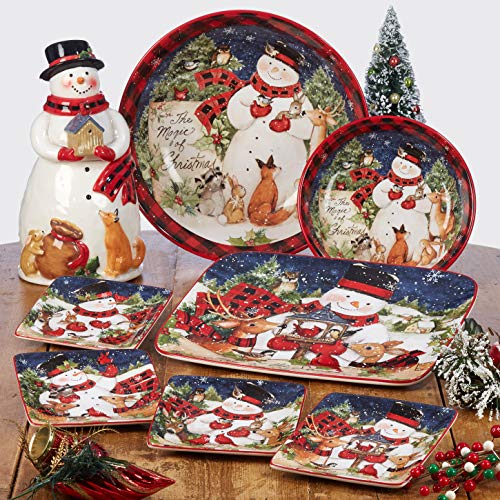 Large Certified International Magic of Christmas 11" Ceramic Dinner Plates Set of 4 - Festive Santa & Woodland Scenes, Dishwasher & Microwave Safe
