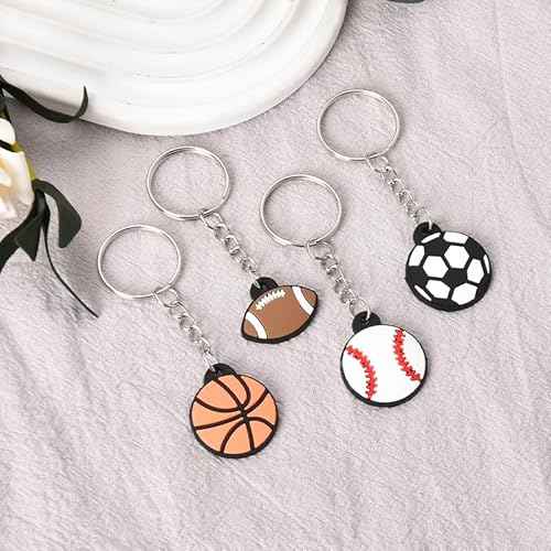 Sport Ball Keychain for Men Boys Birthday Sports Party Gift Bags Fillers School Party Reward Womens Team Gifts for Sports Lovers Men Basketball Soccer Football Baseball Keychain Set of 4