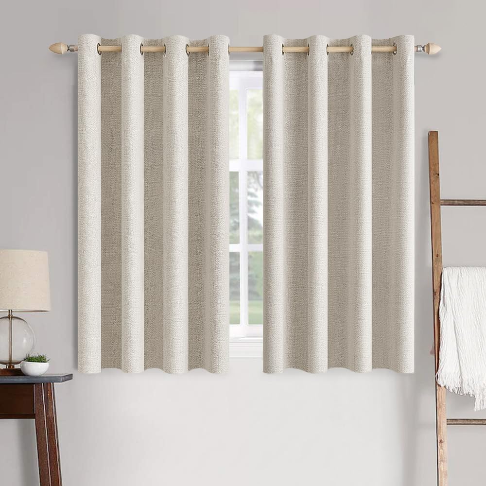 MIULEE 100% Blackout Linen Curtains - Thermal Insulated Birch Grommet Drapes | 52 x 72 Inch (2 Panels)