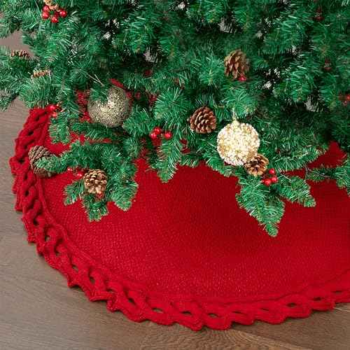 Mr. Pen- Small Christmas Tree Skirt, 24", Red Knitted Christmas Skirt Tree, Xmas Tree Skirt, Christmas Skirts for Xmas Trees, Skirt for Christmas Tree, Small Tree Skirt Small, 24 Inch Tree Skirt