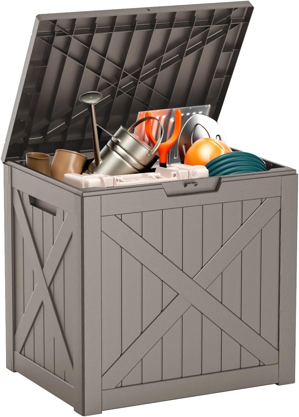 Regine Switzerland 32 Gallon Outdoor Deck Box - Lockable Waterproof Storage for Garden Tools & Cushions | Grey