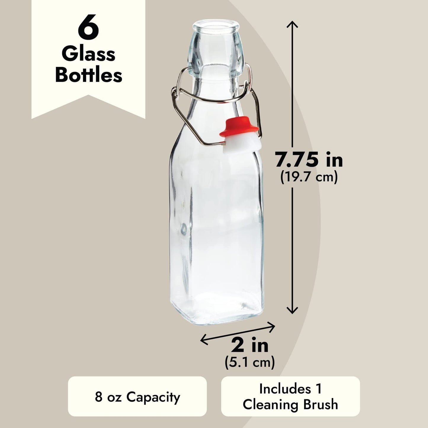 Juvale 6 Pack 8 oz Swing Top Glass Bottles with Stoppers, Cleaning Brush - Hot Sauce Bottles for Vanilla Extract, Infused Oil, Syrup, Homemade Kombucha
