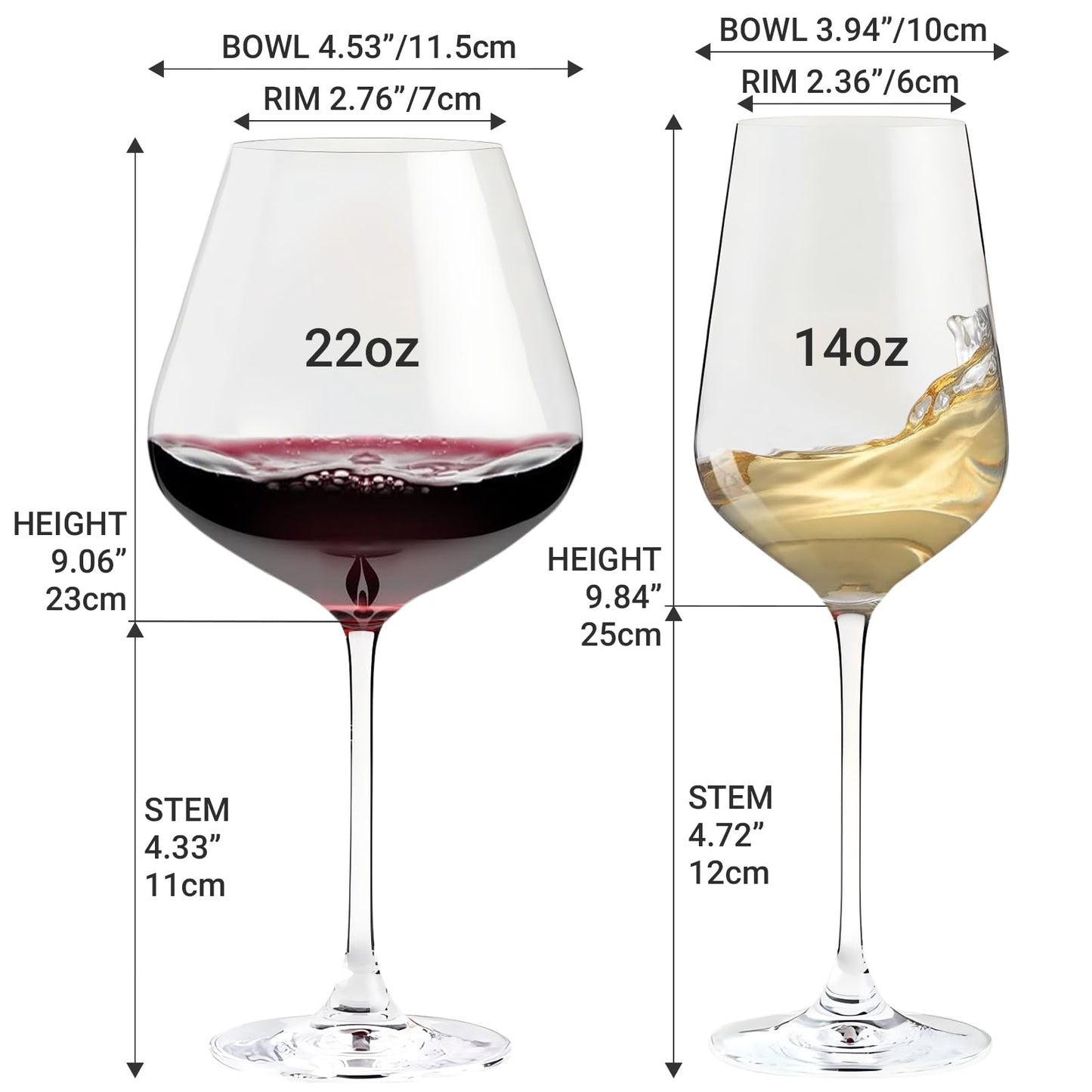 Physkoa Wine Glass Set of 4 – 2 Red (22oz) & 2 White (14oz) Hand-Blown Crystal Glasses, Perfect for Birthday, Wedding & Housewarming Valentines's Day Gifts
