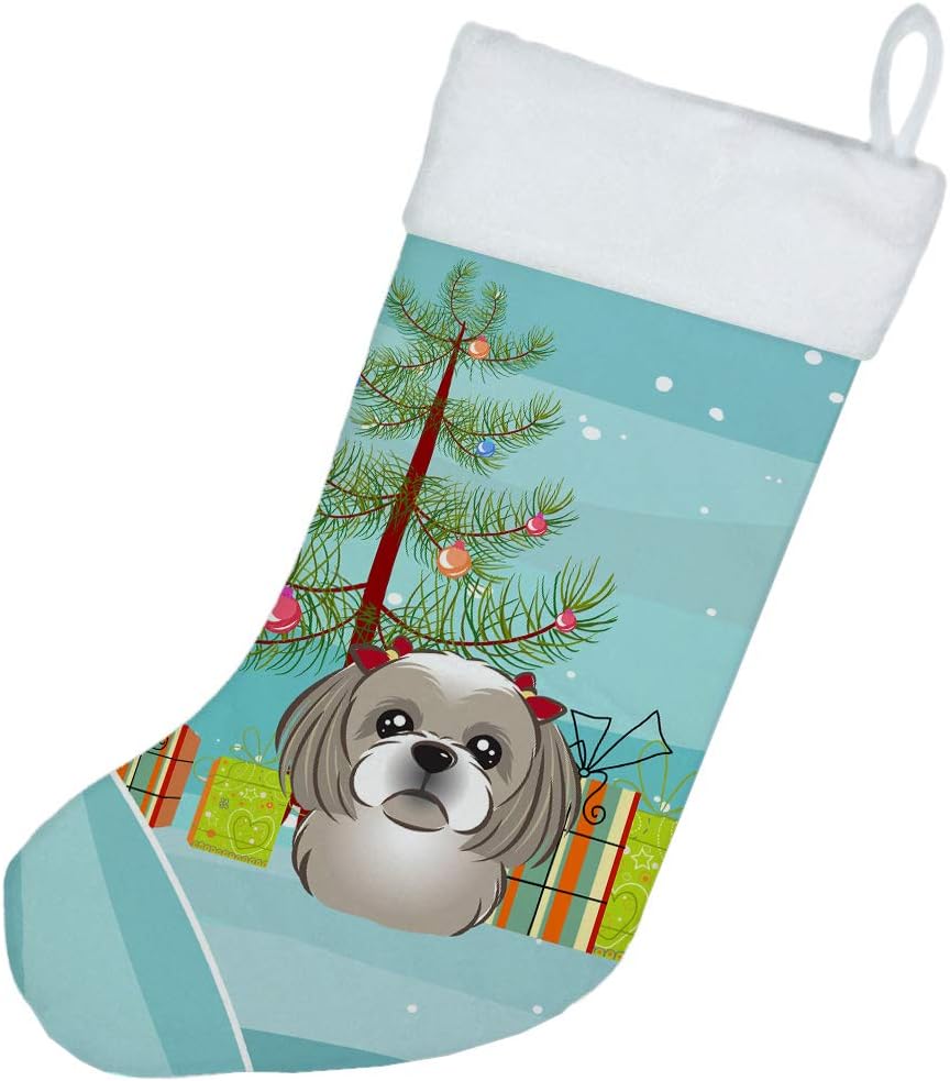 Shih Tzu Christmas Stocking - Chocolate Brown Dog Holiday Decor for Fireplace