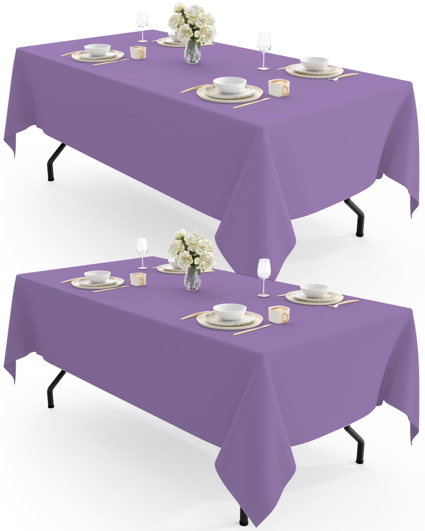 Pureegg Rectangle Table Cloth 60" x 102" – Durable Polyester Tablecloth Offers Reusable & Washable Protection, Ideal for Outdoor Party, Picnic, Wedding, Banquet and Birthday, 2 Pack, Lavender