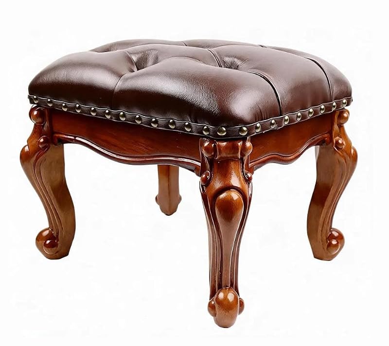 DEBJGO Vintage Leather Footstool Ottoman 12.6 Small Retro Foot Rest