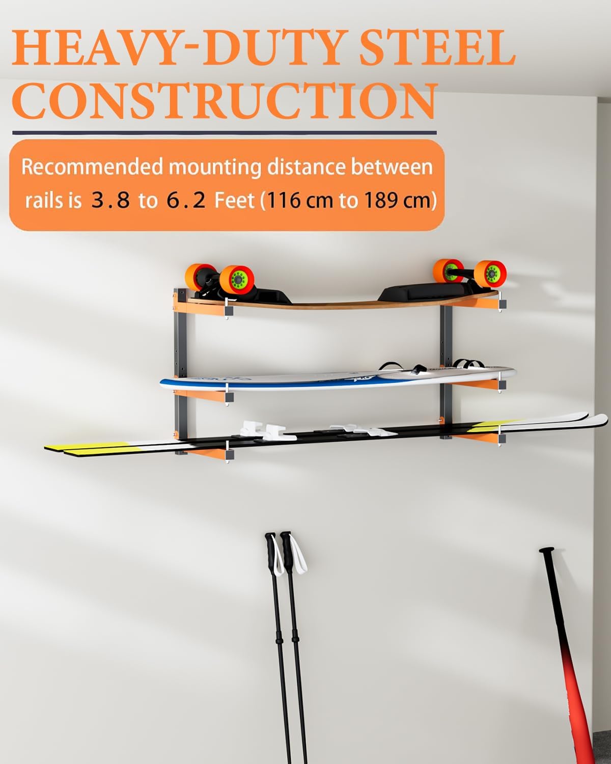 Skiennix Lumber Storage Rack - Heavy-Duty Wall-Mounted Organizer | Holds Up to 720 LBS | 4 Pack, Orange