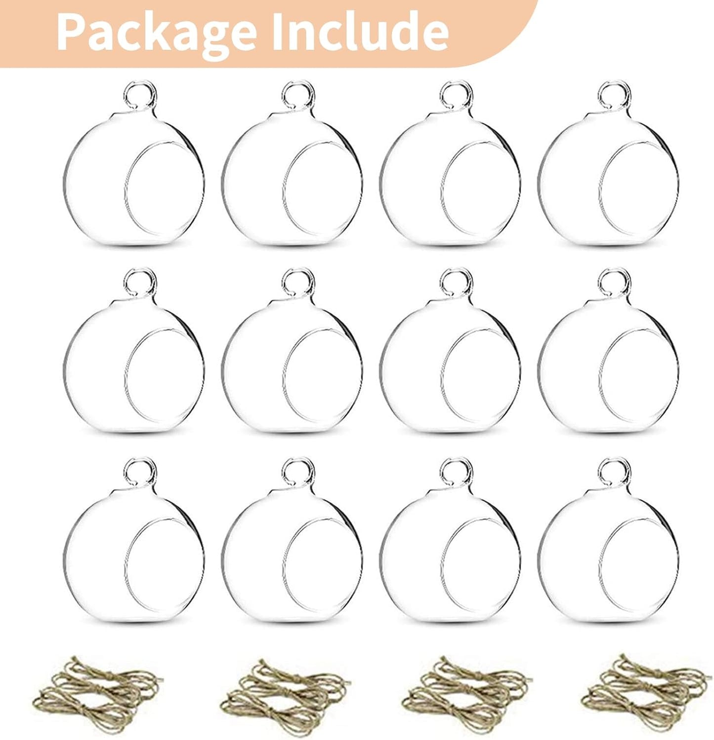 Skiennix 12 Pcs Glass Tealight Holders - 3.15" Hanging Globe Orbs for Air Plants & Candles | Indoor/Outdoor Decor