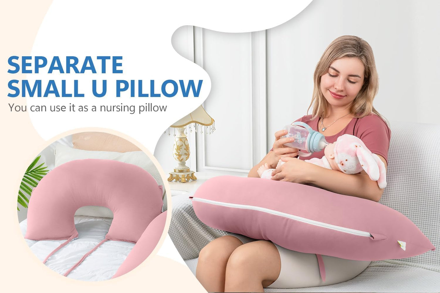 INSEN Pregnancy Pillows, Detachable Body Pillow for Sleeping, Nurse & Relax, Multi-Use Pregnancy Pillows for Pregnant Women, Grey