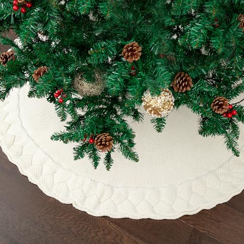 Mr. Pen 24-Inch Knitted Christmas Tree Skirt with Braided Pattern