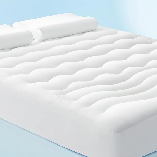 Bedsure Cooling Mattress Pad Queen Size - Soft & Fluffy Mattress Topper with 8-21 Inches Deep Pocket, Breathable Pillow Top Bed Cover, White