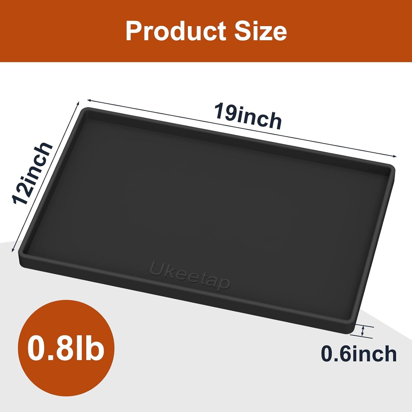 Ukeetap Extra Thick Silicone Dog & Cat Food Mat - Waterproof, Non-Slip, 19” x 12”, Black