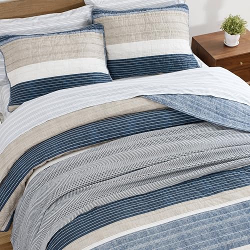 Queen Quilt Set with Shams - Ridgeport Denim, Lightweight Cotton Bedding