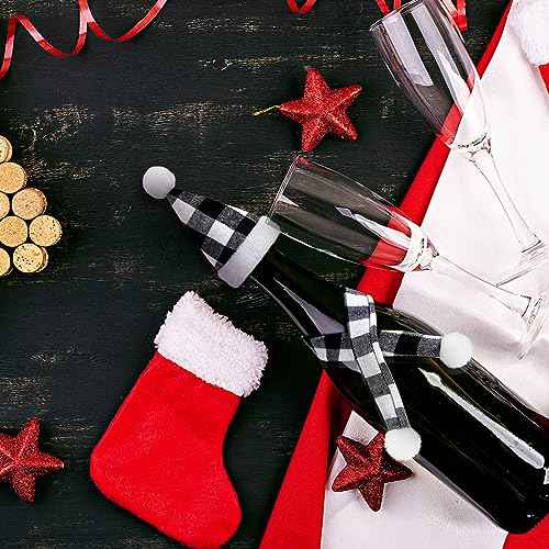 Bencailor 12 Pcs Mini Santa Hats for Crafts Small Christmas Wine Bottle Santa Hats Scarfs Tiny Snowman Hat for Xmas Ornaments Party (Red,Black,White)