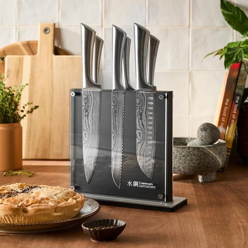 Cuisine::pro 7-Piece Chef Knife Set - Japanese Steel Knives with Magnetic Block | Damascus-Inspired Design