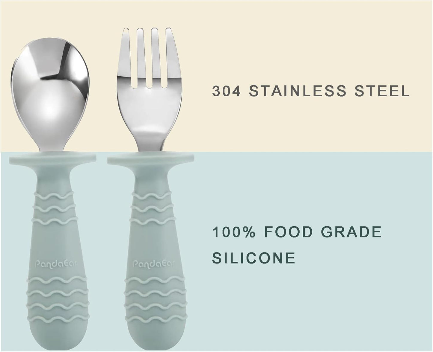 PandaEar Baby Toddler Utensils Set - 6-Piece Silicone & Stainless Steel Silverware | BPA-Free, Anti-Choke Design (Blue, Pink, White)