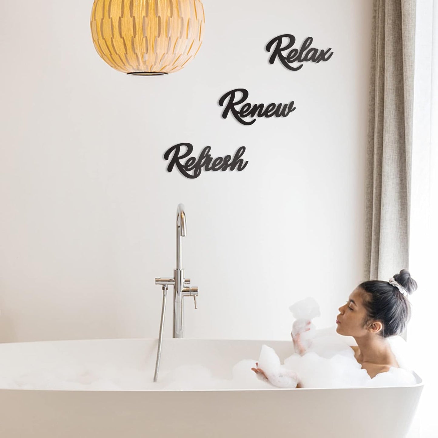 Skiennix Black Wooden Bathroom Decor - 3-Piece Wall Art Set | Relax, Renew, Refresh Design