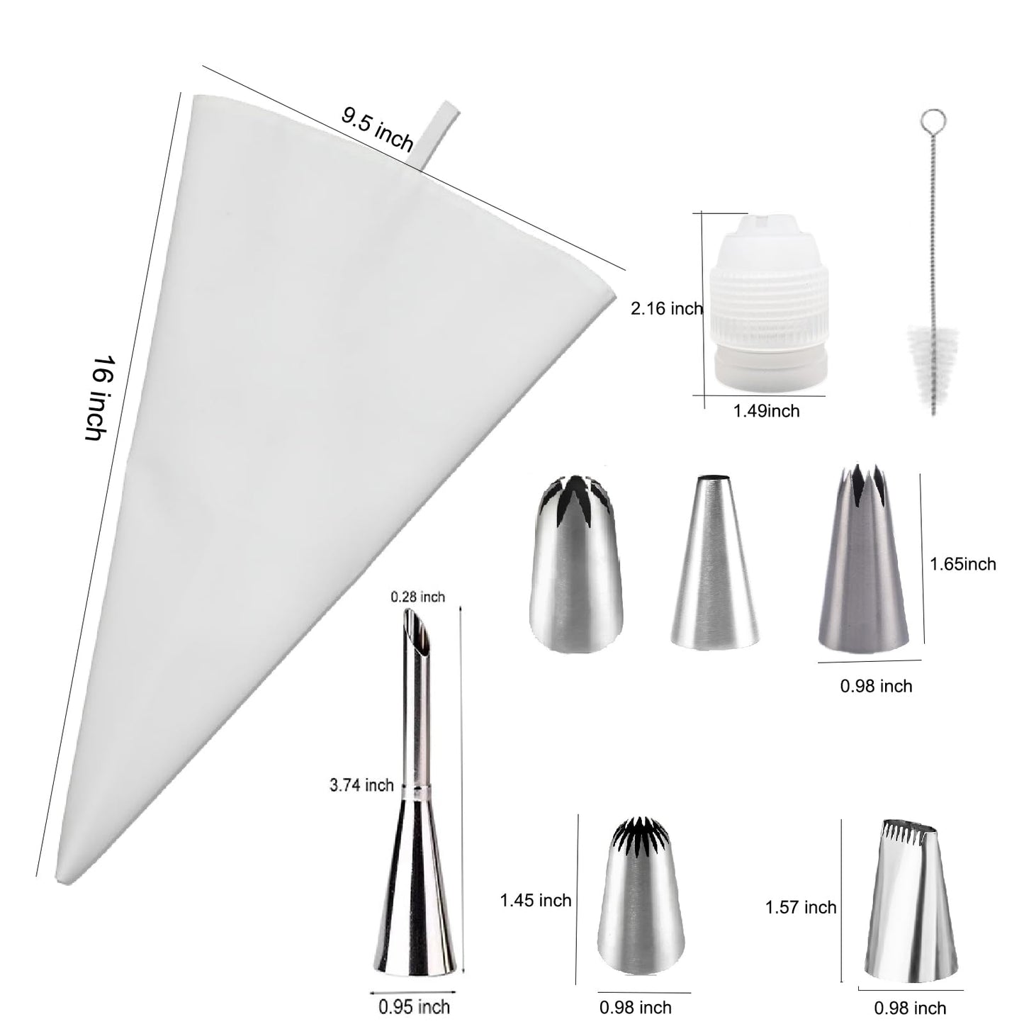 Reusable Cotton Piping Bags and Tips Set- GleeAnt Frosting Piping Kit for Baking 6pcs Large Stainless Icing Tips for Cake Decorating- Icing Bag,Coupler I Professional Cupcake Kit (9)