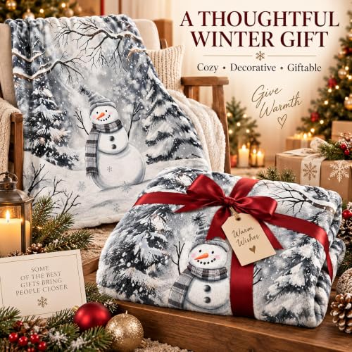 Zzkol Gray Snowman Winter Throw Blanket 50" x 60" - Flannel Christmas Decor