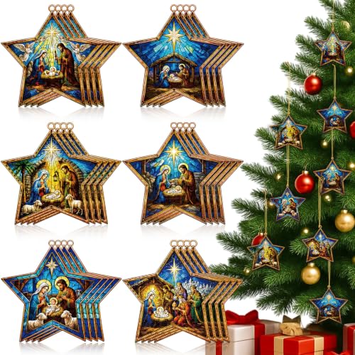 Halloscume 24 Pcs Christmas Nativity Scene Ornaments Star Shape - Religious Holiday Decorations