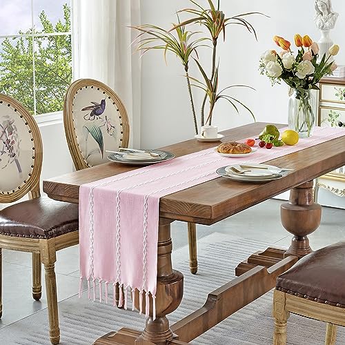 Wracra Rustic Linen Table Runner, Pink Runners 36 inches Long