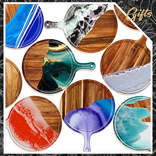 Nuenen 10 Pcs Round Acacia Wood Cutting Boards with Handles - Kitchen Prep & Serving