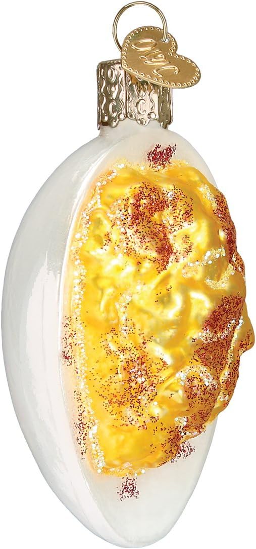 Deviled Egg Glass Blown Ornament - Old World Christmas Food Decor, 2.75 x 2.25