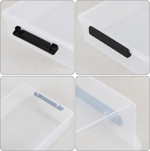 Clear Storage Bins - 4 Pack Flat Plastic Latching Containers with Lids | 6 Quart Stackable