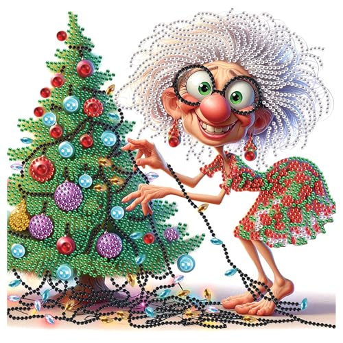Grandma Christmas Tree 5D Diamond Art Kit for Beginners – 12x12 in Crystal Rhinestones