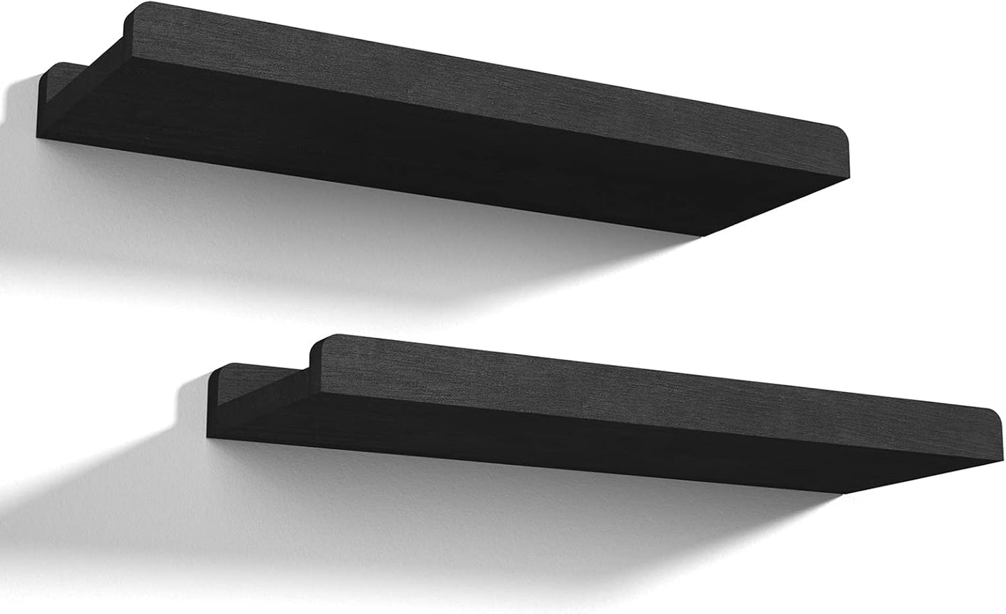 Love-KANKEI Floating Wall Shelves - Set of 2 Rustic 17-Inch Wood Shelves for Home Storage | Black