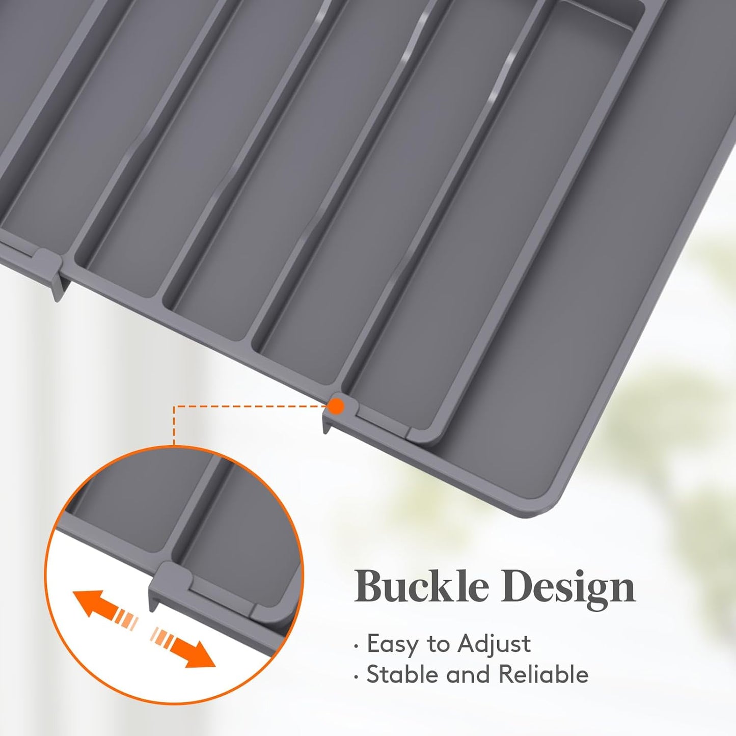 Lifewit Expandable Silverware Drawer Organizer - BPA-Free Utensil Tray for Kitchen | Adjustable Storage, Dark Grey (10.9"-17.5" x 13.7")