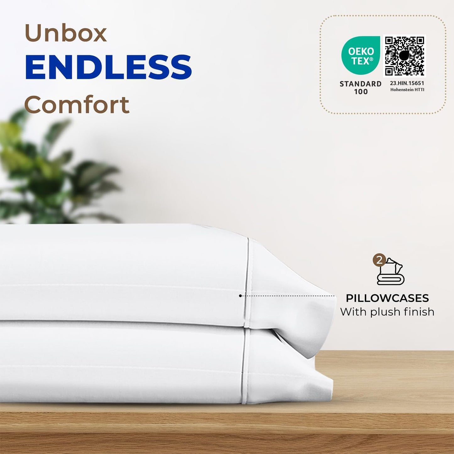Thread Spread 100% Egyptian Cotton Pillow Cases - Luxury 1000 Series Set of 2 | Soft Cooling Queen Size (White)