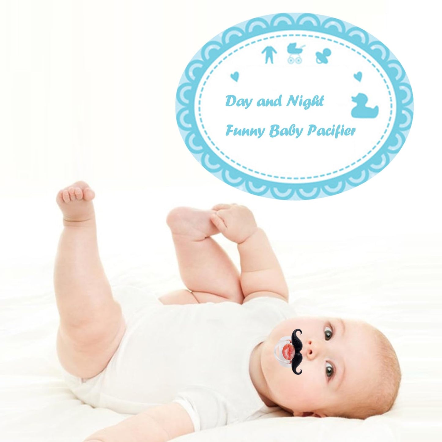 ROBBEAR Funny Baby Pacifier, Cute Mustache Binkies, Fake Big Teeth Binky Bucktooth Halloween Pacifiers for Babies 0-36 Months, Silicone Nipple Baby Binkies, BPA-Free, Gift for Infants