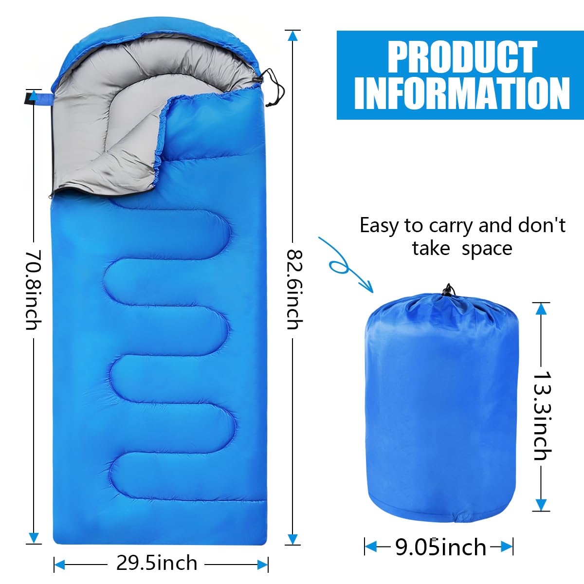 OBTANIM Sleeping Bags Portable Waterproof Thick Camping Sleeping Bag for Adults Kids 4 Seasons Cold Weather or Warm Backpacking Hiking Travel Indoor Outdoor Use (Blue)